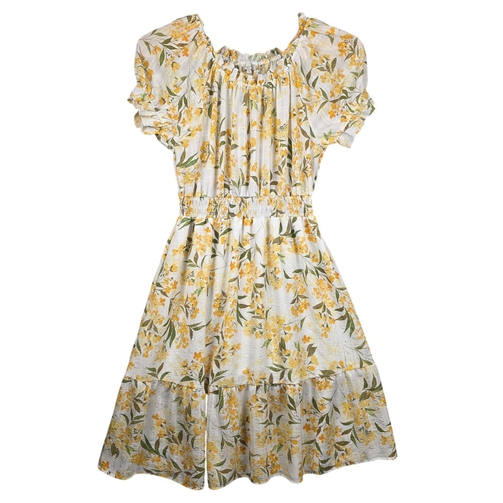 Chenault Dress Womens‎ 3X Yellow Floral Puff Sleeve Smocked Waist Midi Sundress